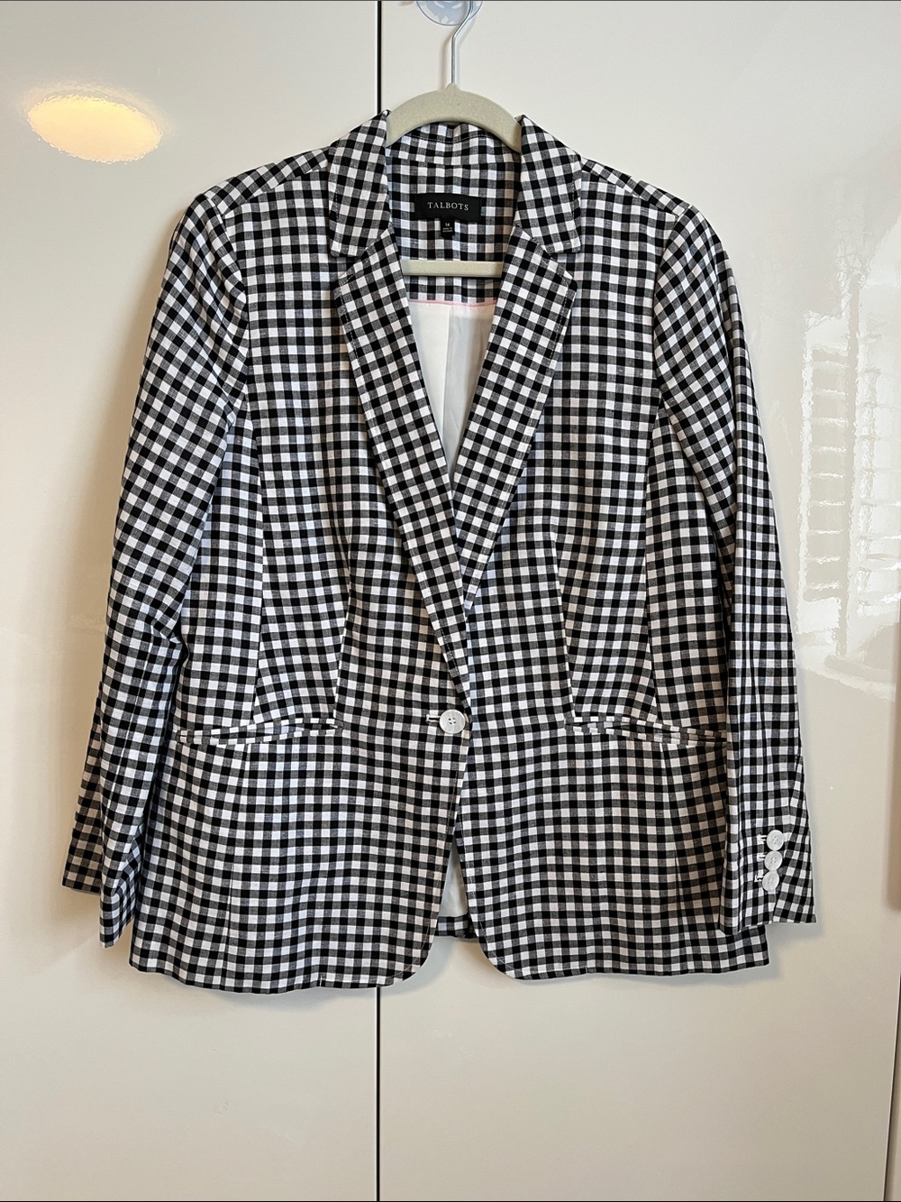 NWOT TALBOTS Black and White Gingham Single-Button Lightweight Blazer, size 14